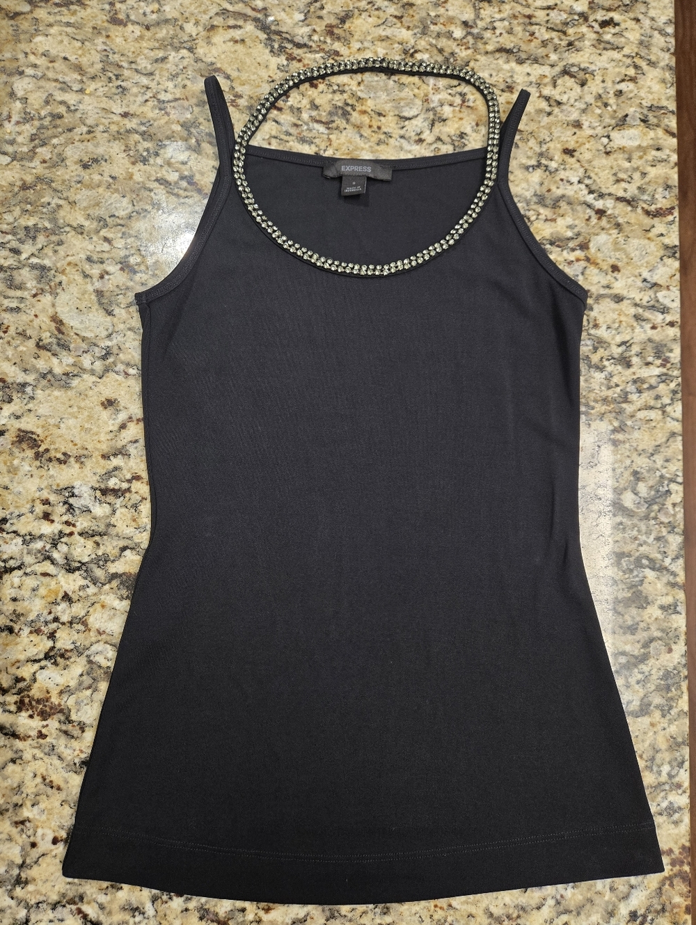 Express Black Tank with Rhinestone Necklace Detail. Size Small.